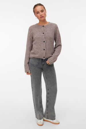 Novah O-neck Button Cardi - ruskea linssimelange