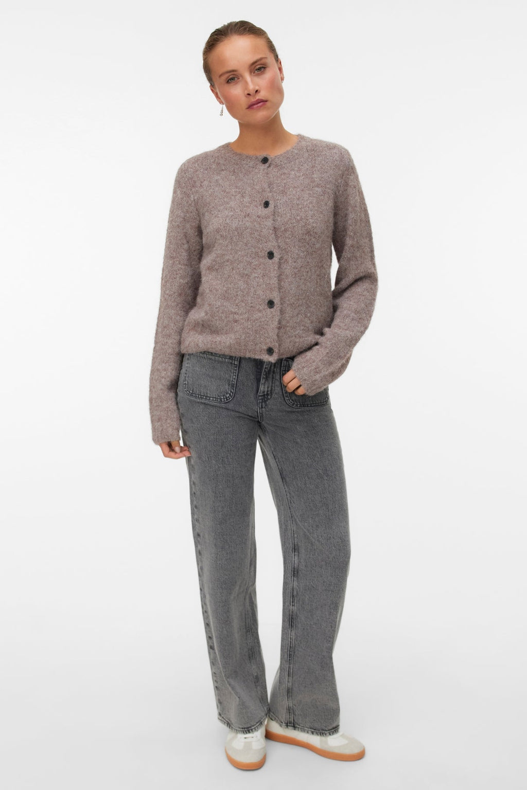 Novah O-neck Button Cardi - ruskea linssimelange