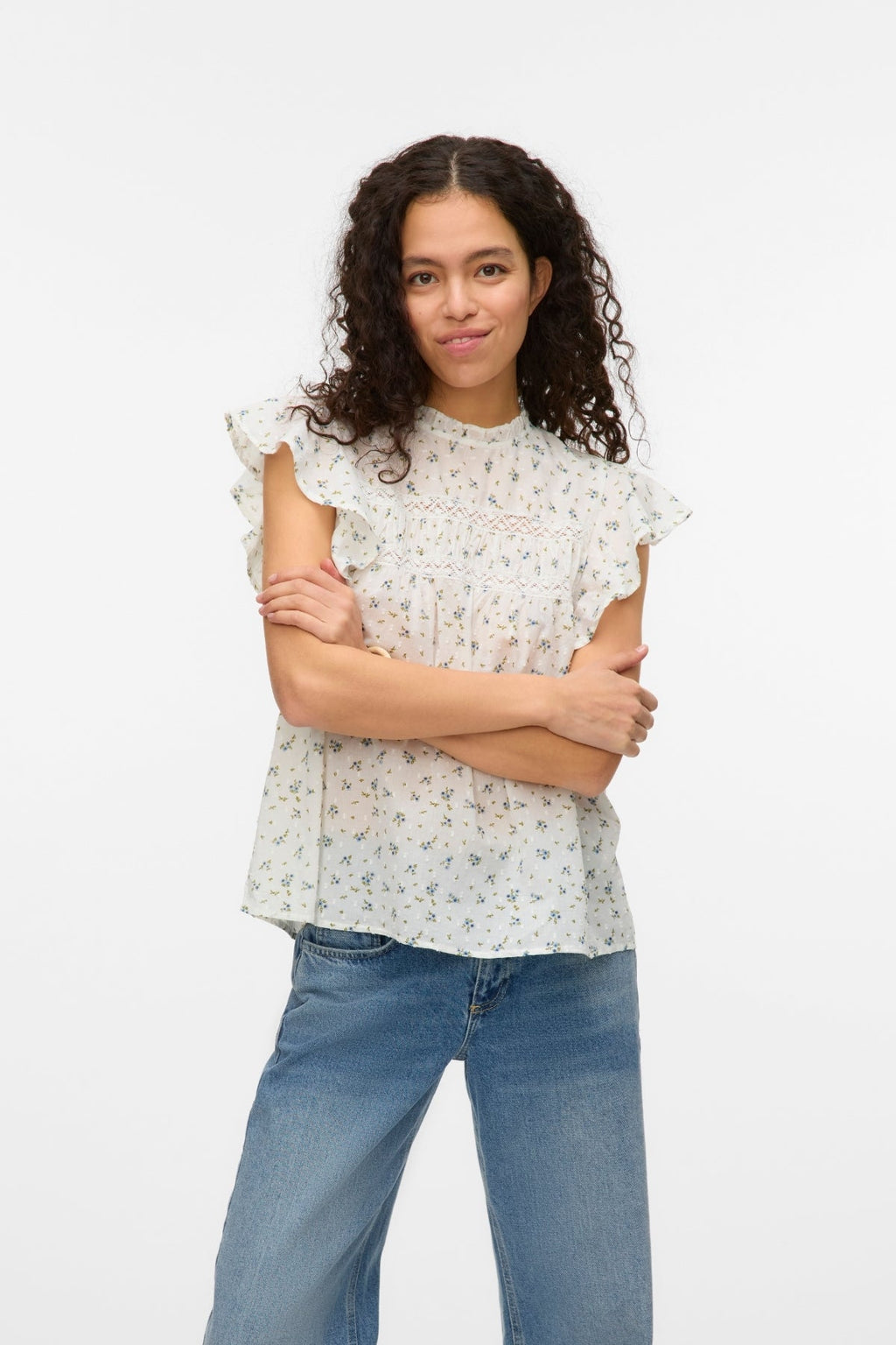 Trine Lace Top - Lumikki AOP: Magurite Blue Jasper