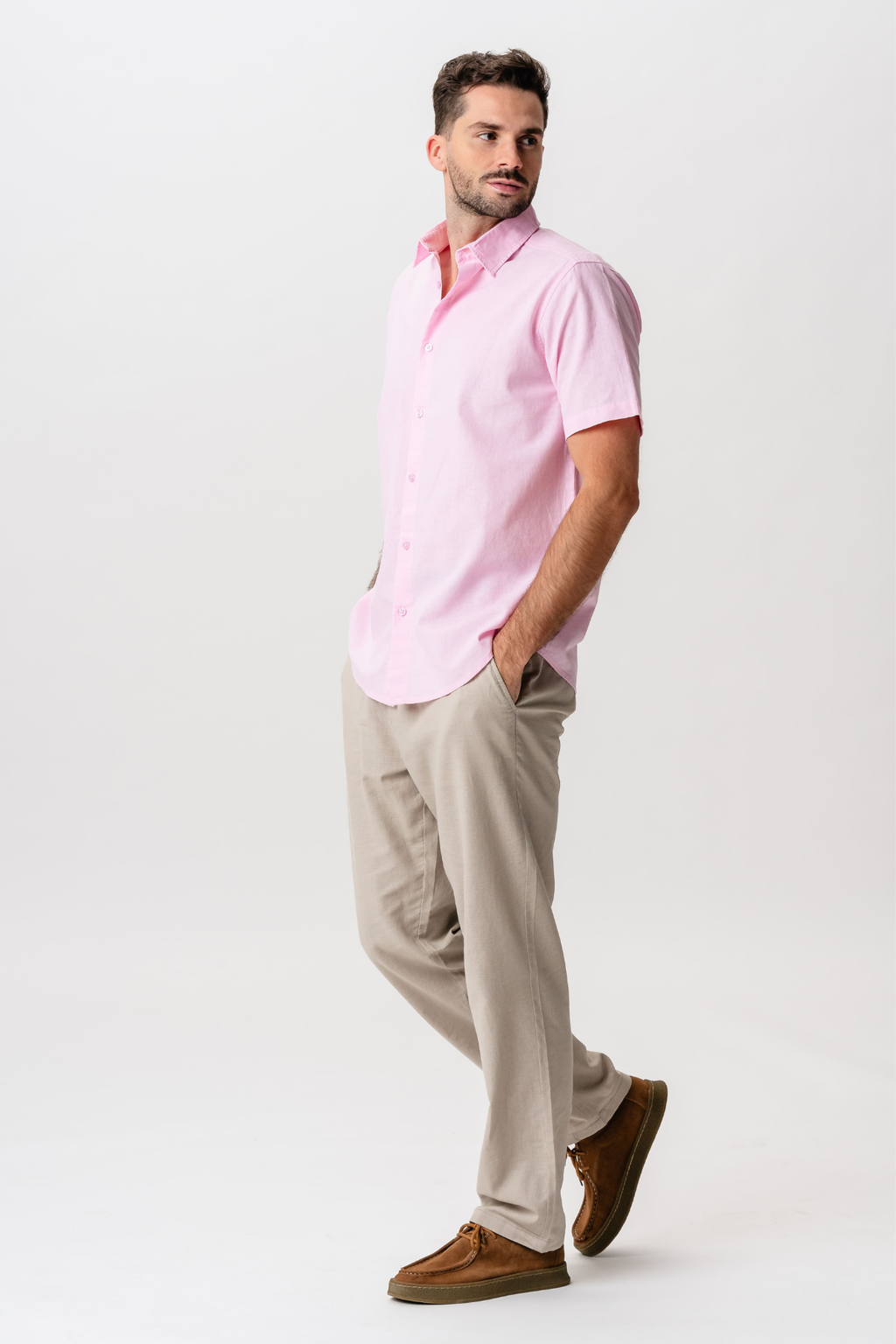 Lyhythihainen pellavapaita - vaaleanpunainen