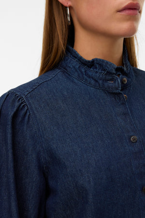 Atla Frill Dnm Shirt - Tummansininen Denim