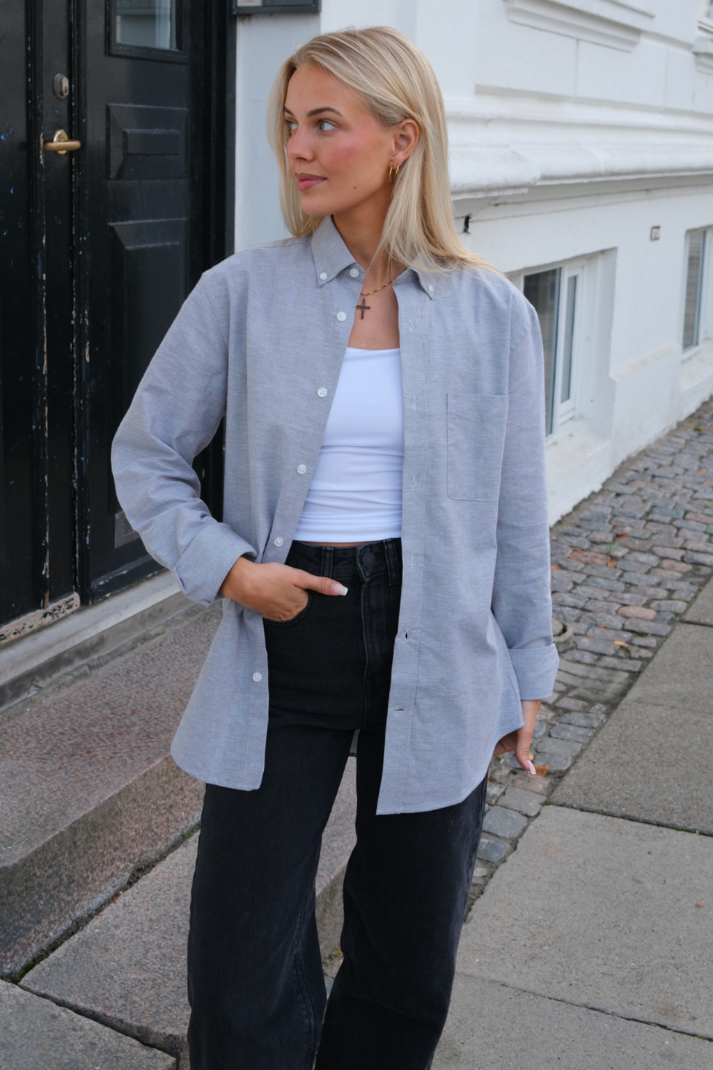 Poikaystävä Oxford -paita - harmaa