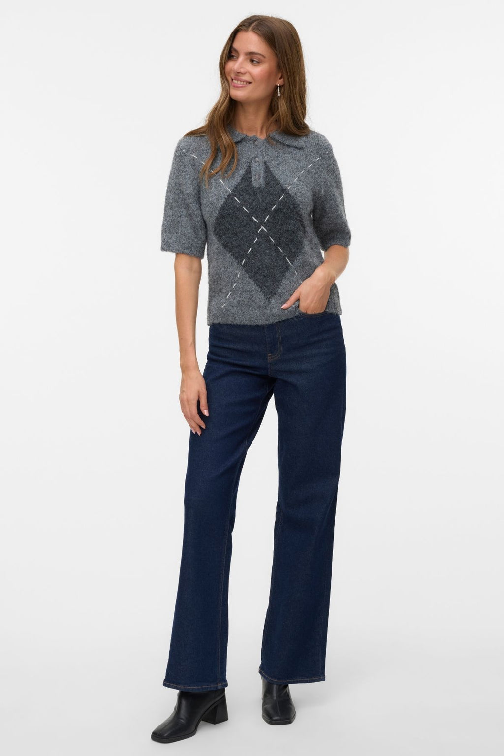 Bliss 2/4 Poloneck Pullover - Keskikokoinen harmaa melange