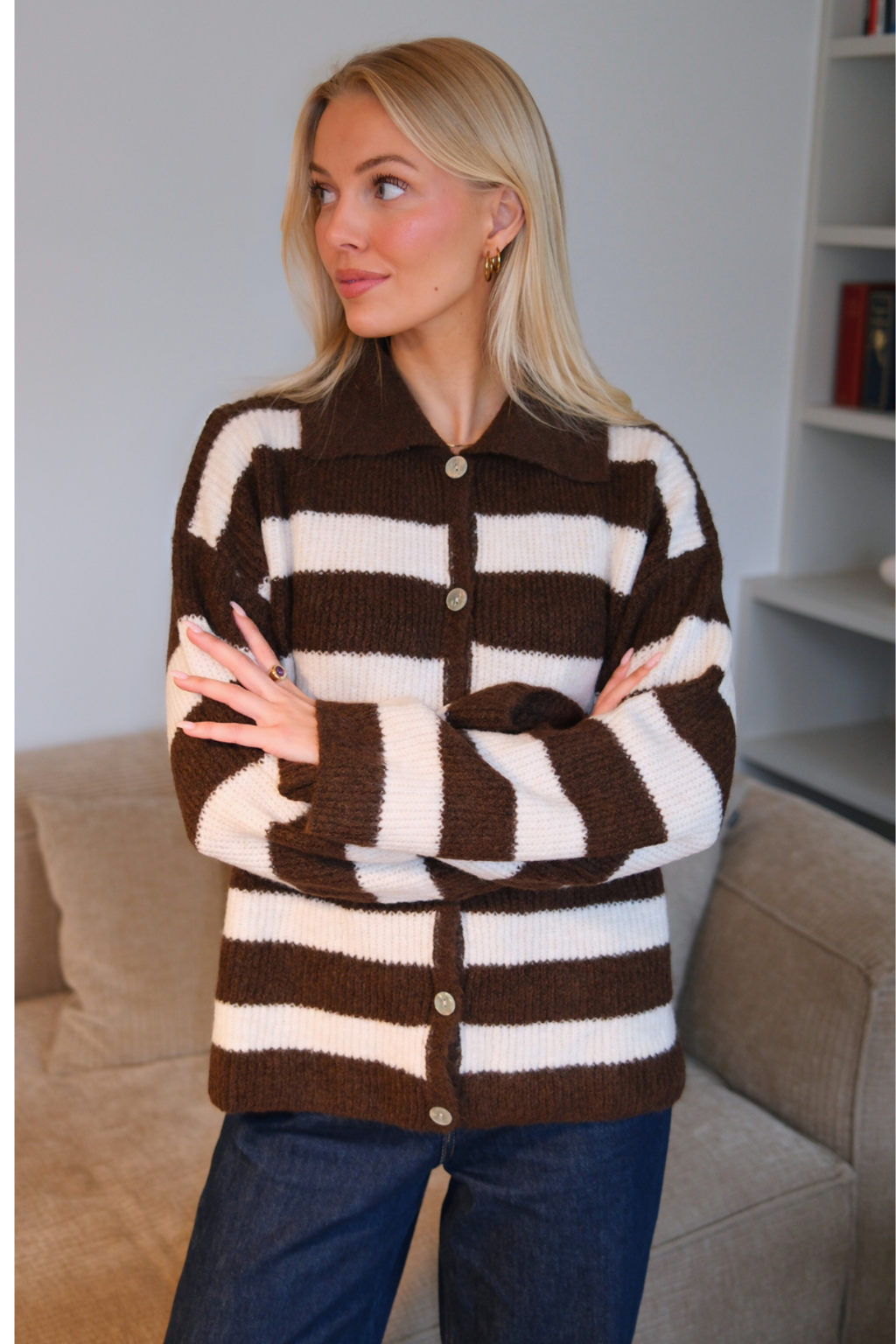 Josie Polo Knit - ruskea/ luonnonvalkoinen