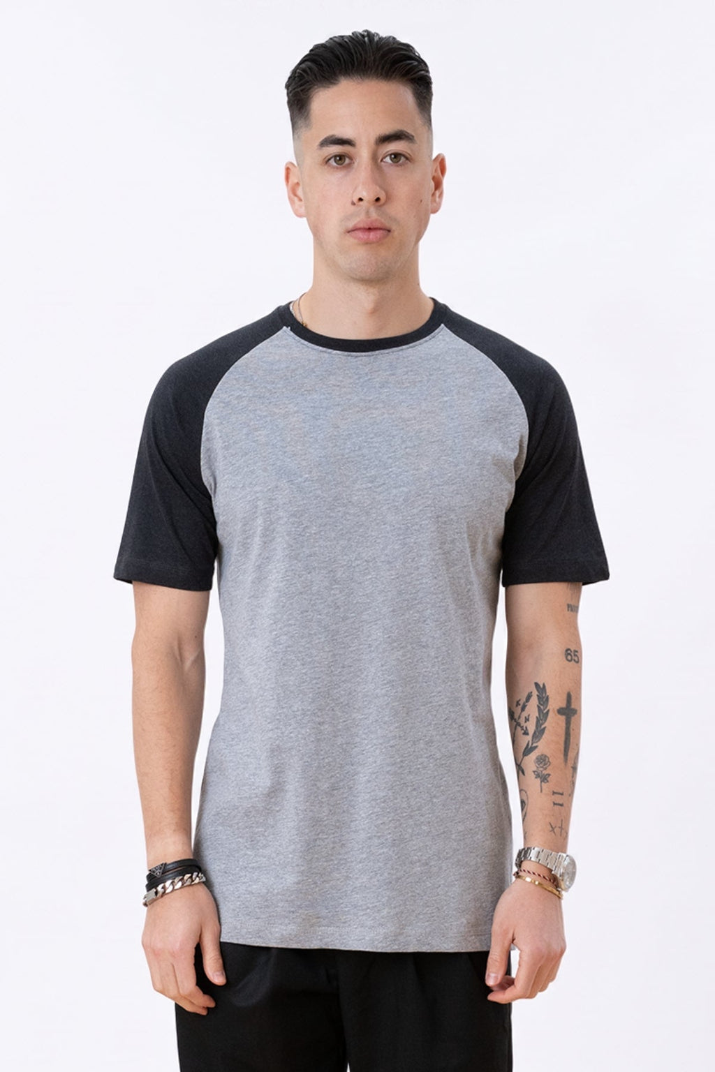 Basic Ragan T-paita-mustavalo harmaa