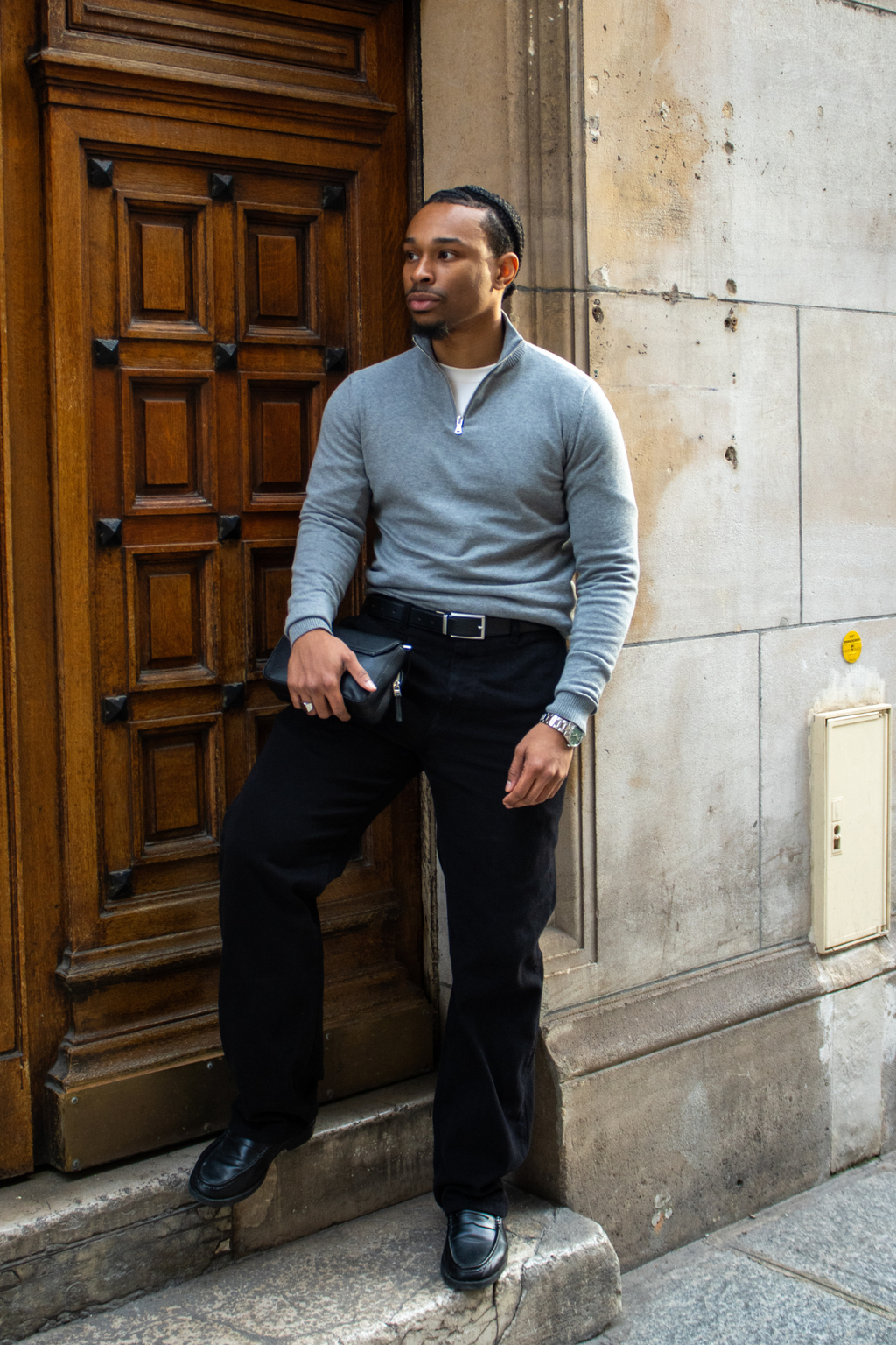 Puoliksi vetoketjullinen villapaita - Harmaa Melange