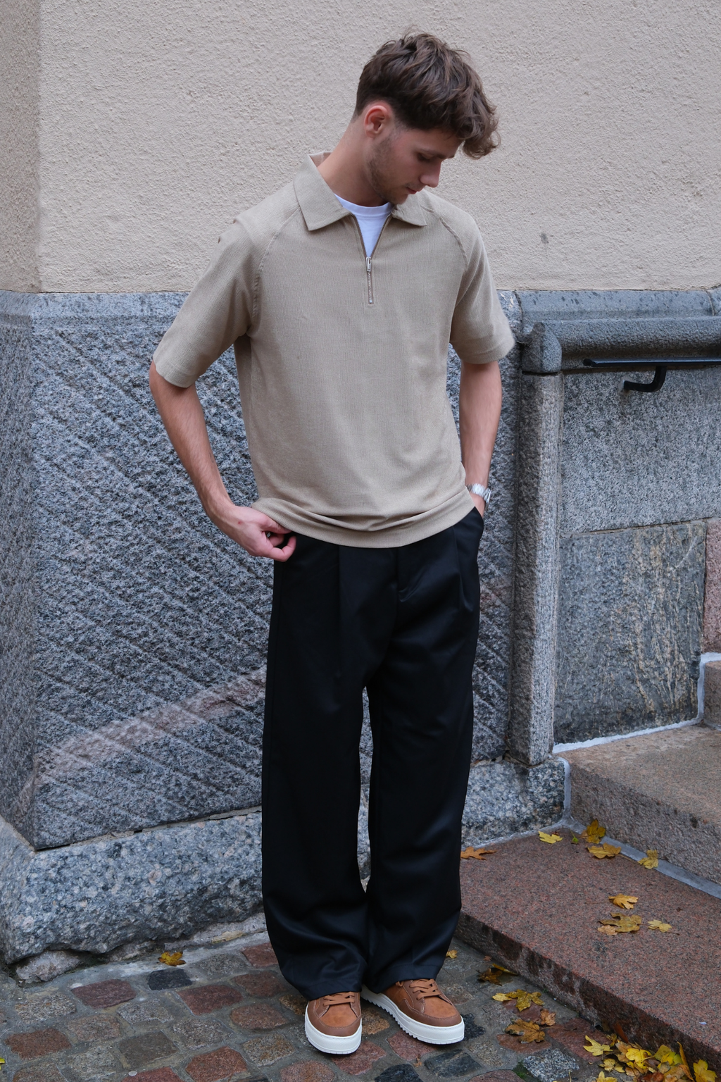 Enzo Lyhyt hiha puoli zip - khaki