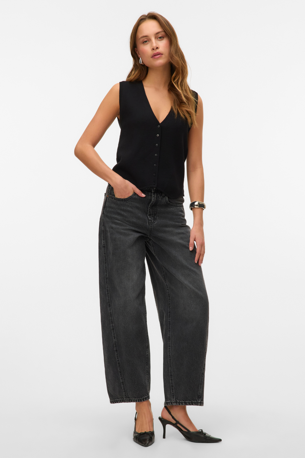 Kulta -V -kaula -liivi - Musta