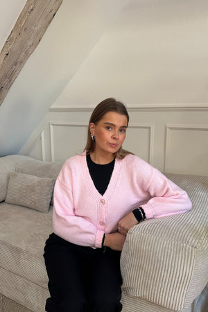 V-kaula-aukkoinen neuletakki - vaaleanpunainen