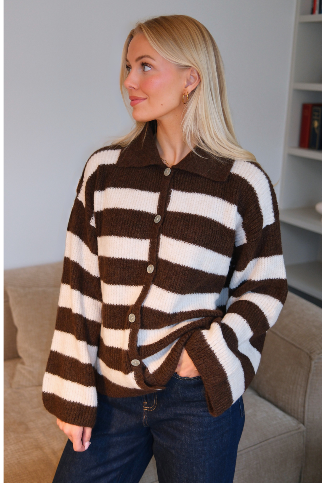Josie Polo Knit - ruskea/ luonnonvalkoinen