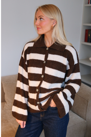 Josie Polo Knit - ruskea/ luonnonvalkoinen