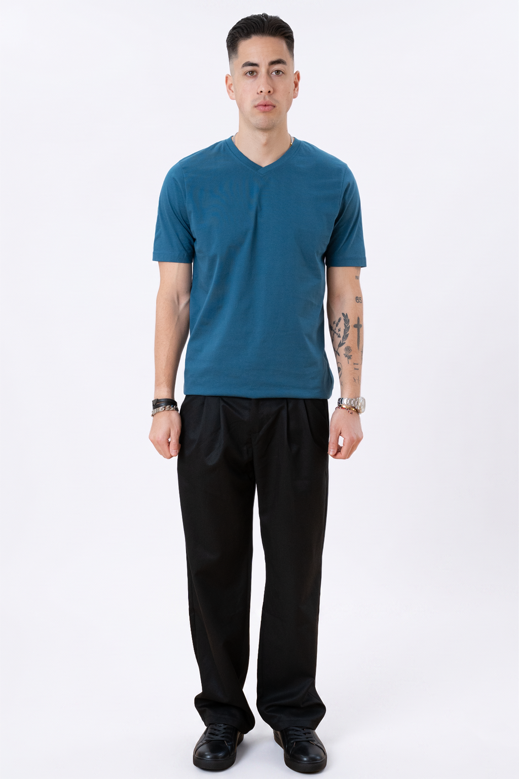 Basic V-kaula-paita-Petroleum Blue