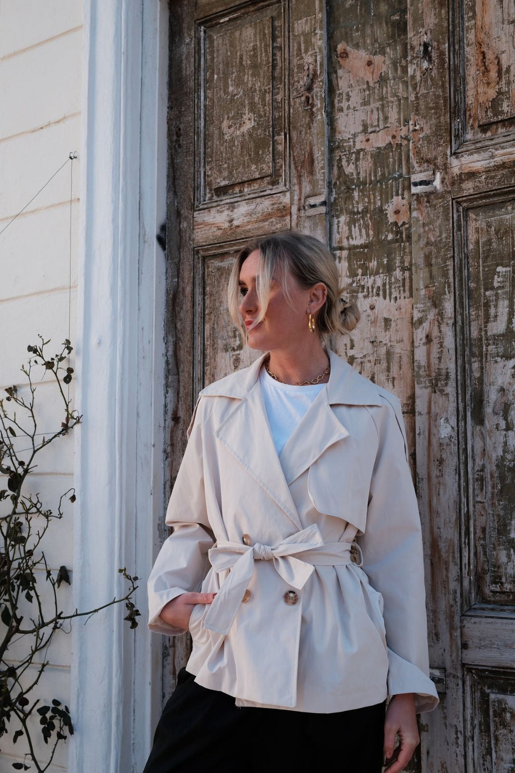 Sia Short Trenchcoat - luonnonvalkoinen