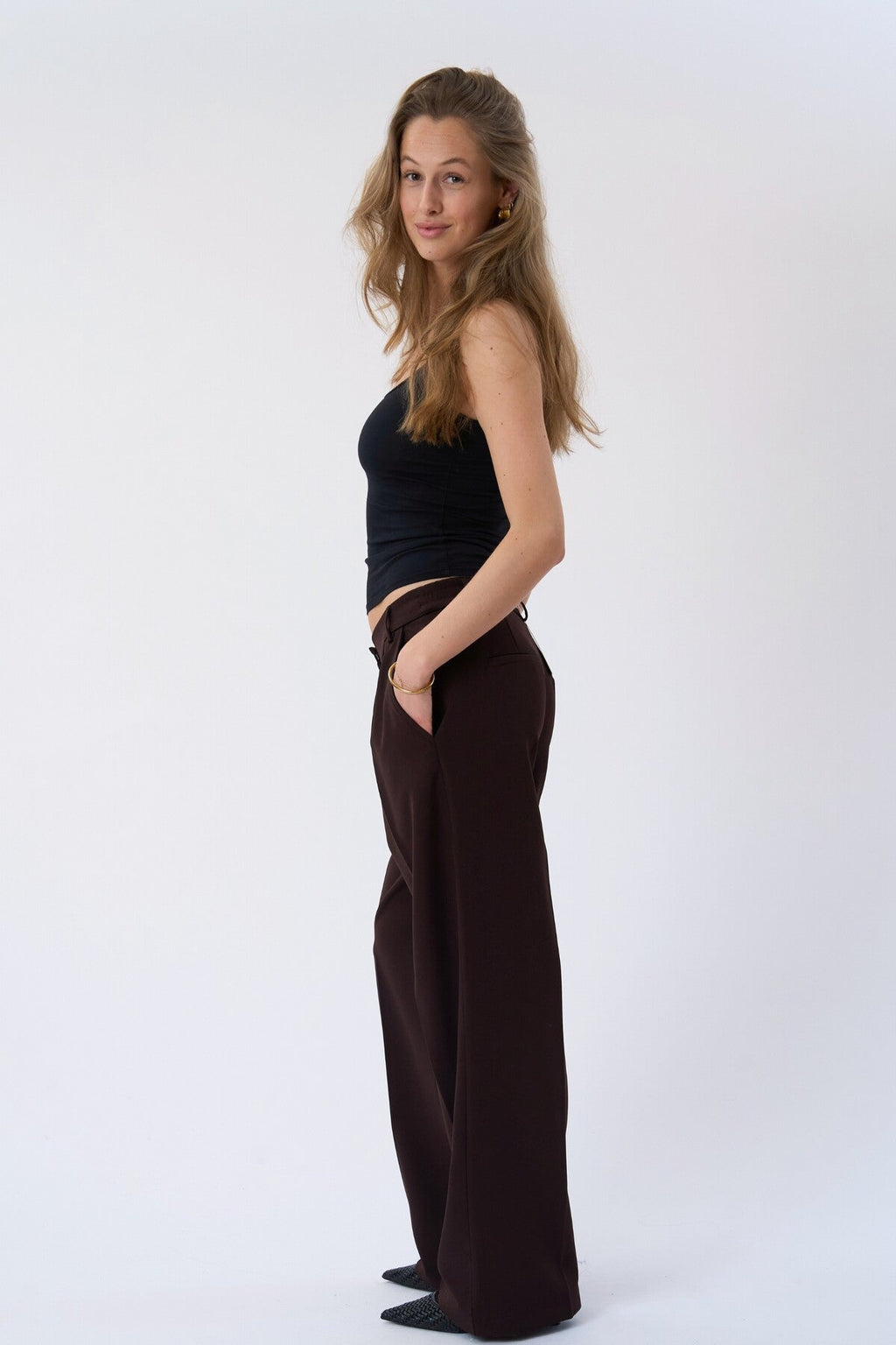 Mila Wide Pants - Ruskea