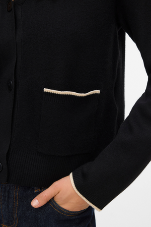 Kultainen V-aukkoinen kontrastineuletakki - musta W. Koivu