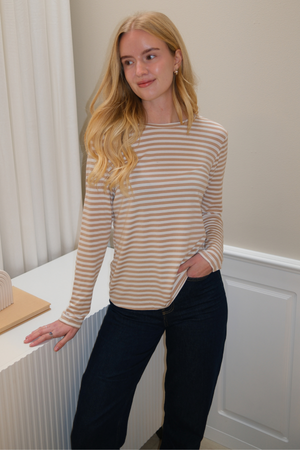 Raidallinen pitkähihainen Slim Fit - Beige