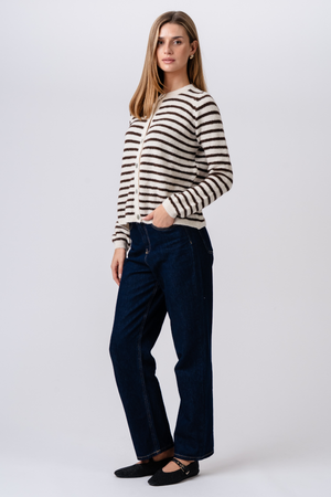 Crizette raidallinen neuletakki - luonnonvalkoinen/ruskea