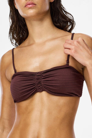 Kaya Seersucker Bikini Top - Deep Mahagony