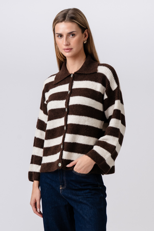 Josie Polo Knit - ruskea/ luonnonvalkoinen