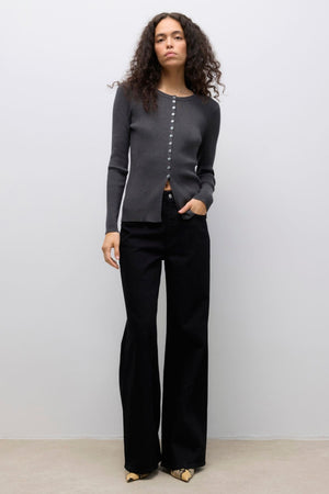 Ukino o -kaula neulottu neuletakki - tummanharmaa melange