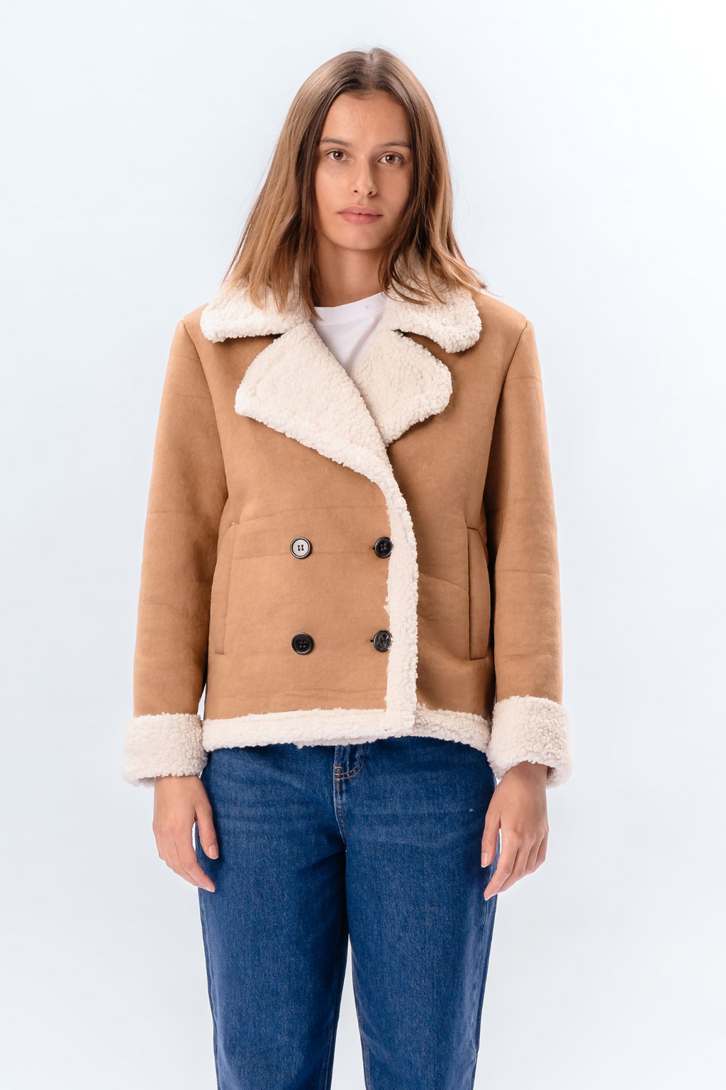Shearling lyhyt takki - Beige