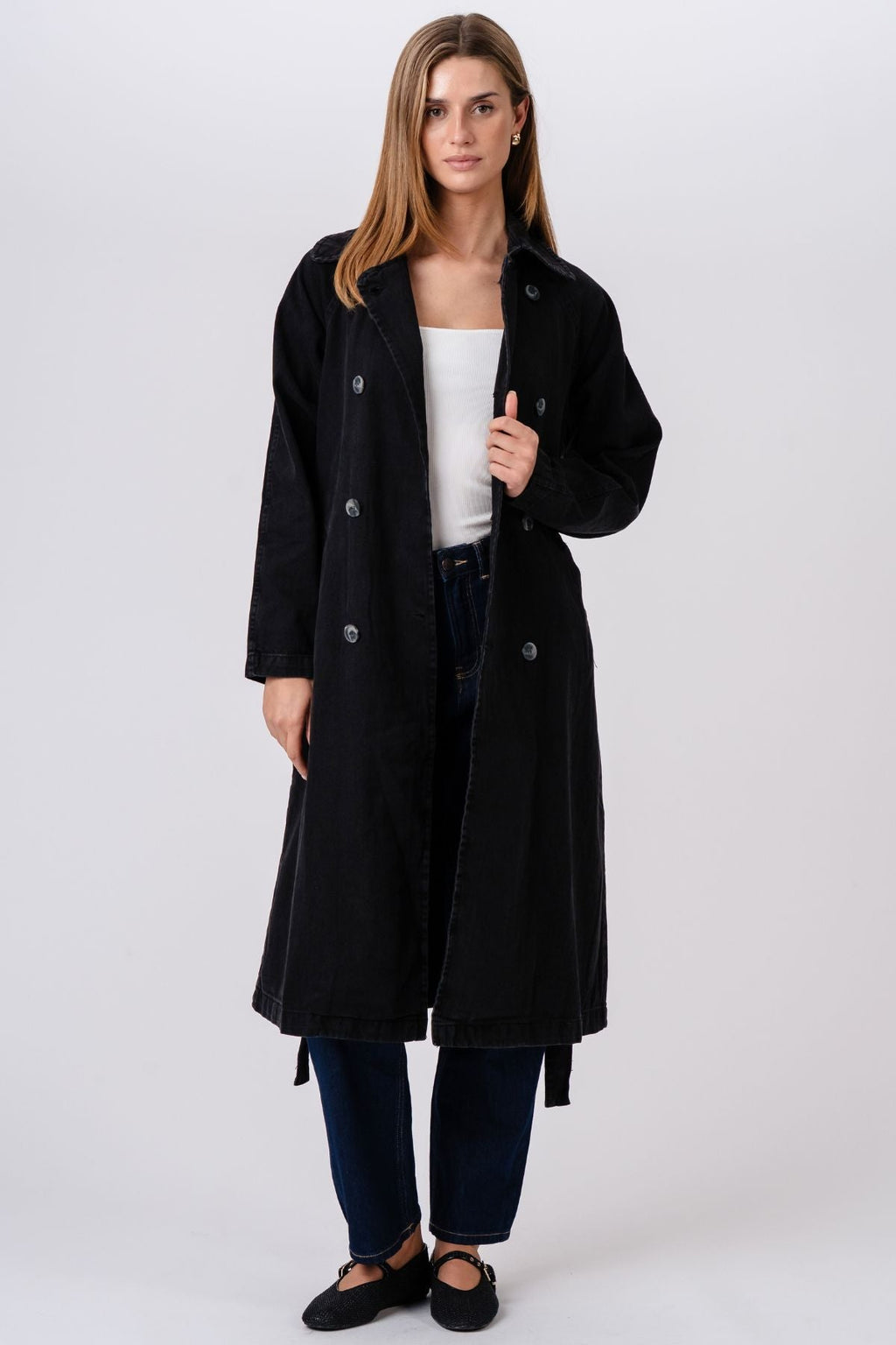 Denim -trenchcoat - tummansininen