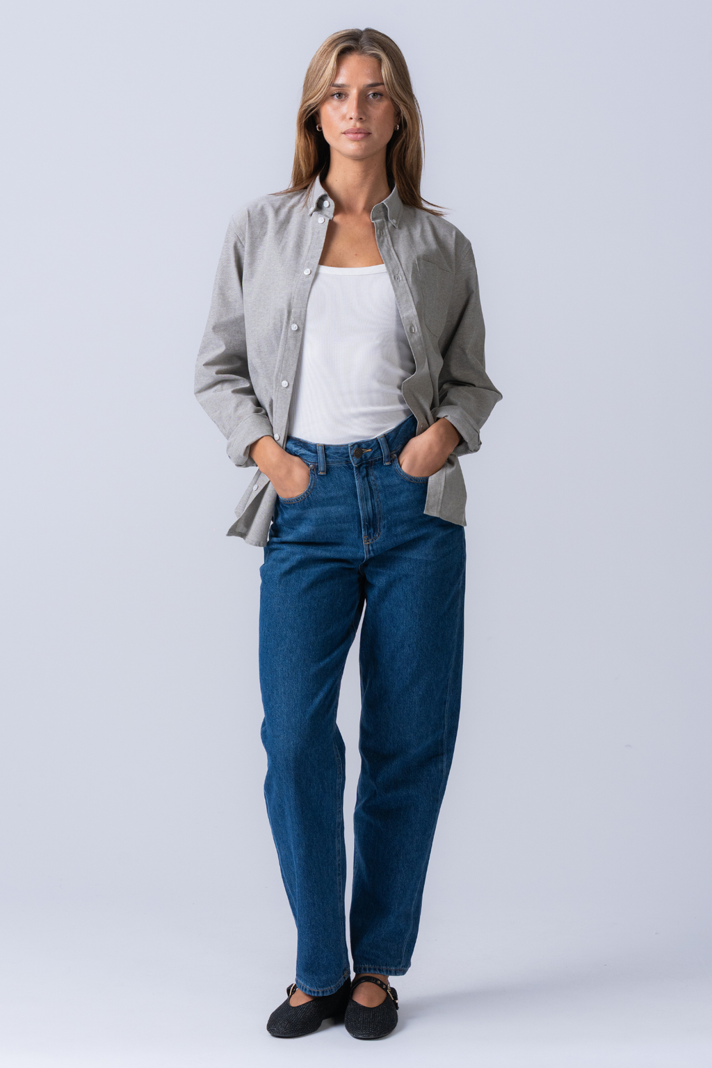 Poikaystävä Oxford -paita - harmaa