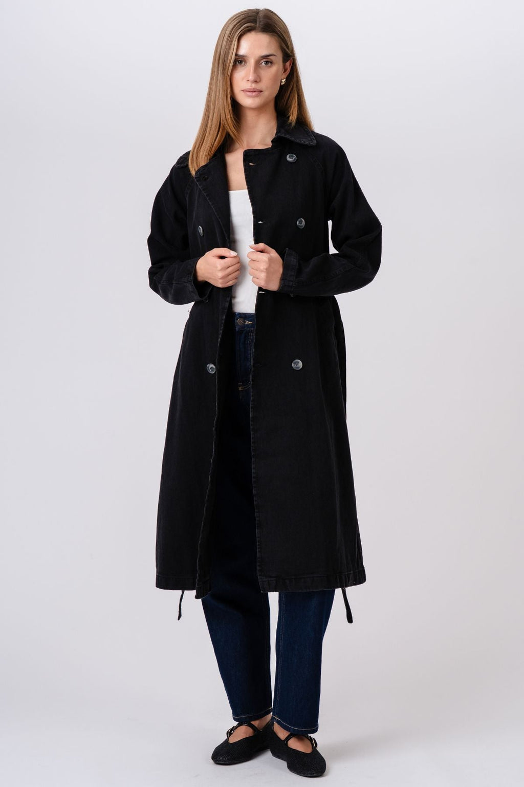 Denim -trenchcoat - tummansininen