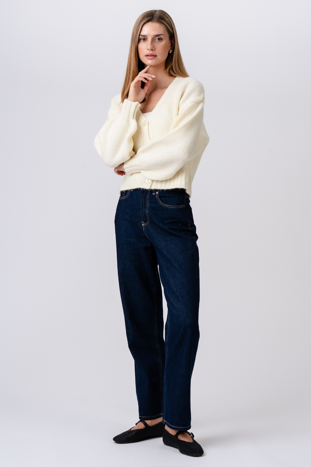 V-kaula-aukkoinen neuletakki - Ecru