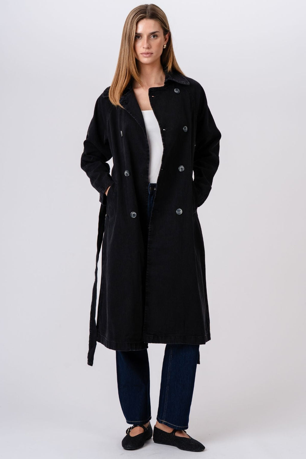Denim -trenchcoat - tummansininen
