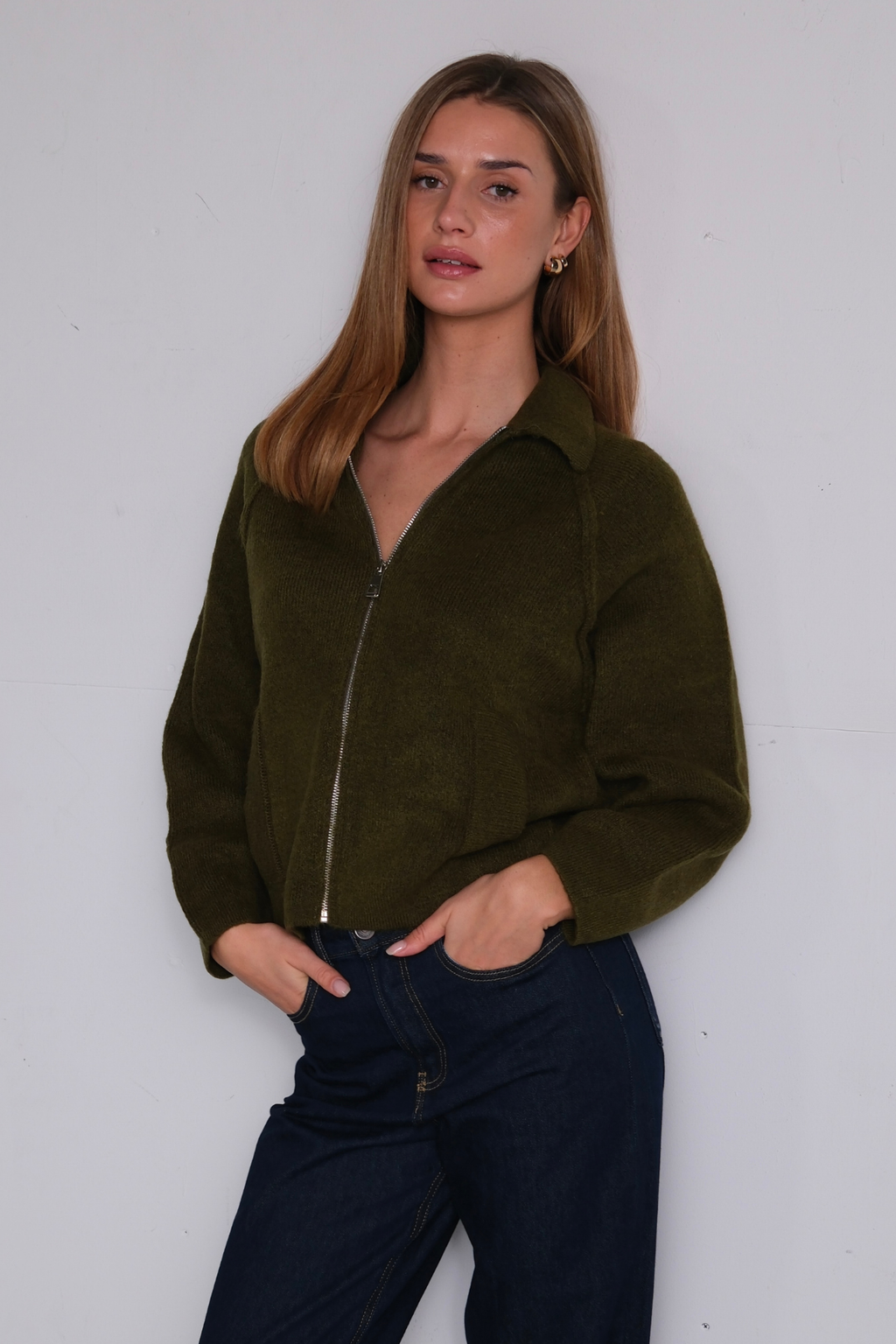 Selma Knit vetoketju - Khaki