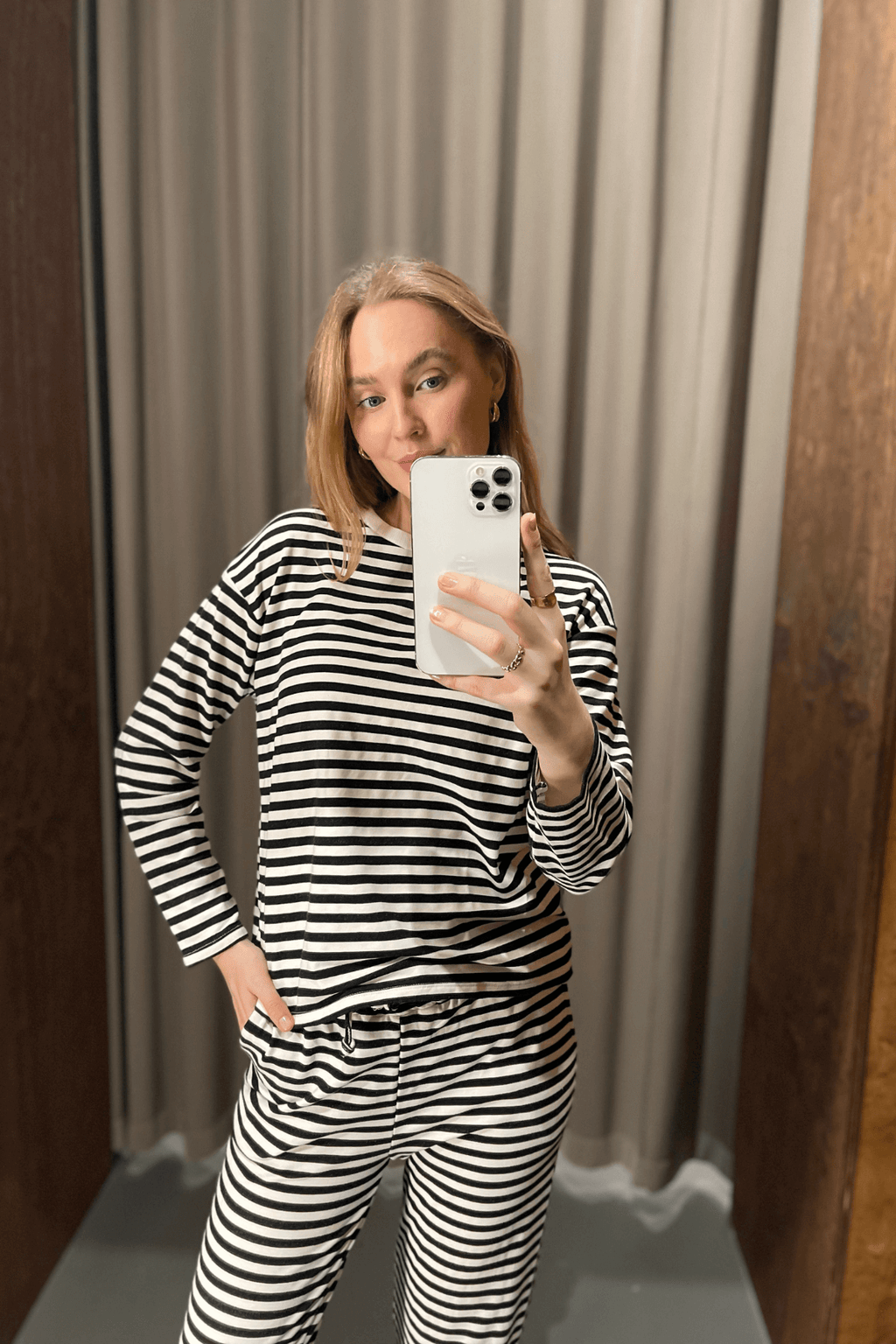 Raidallinen pitkähihainen Regular Fit - Sininen