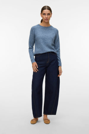 Doffy O-neck pusero - Dark Denim w. Valkoinen melange