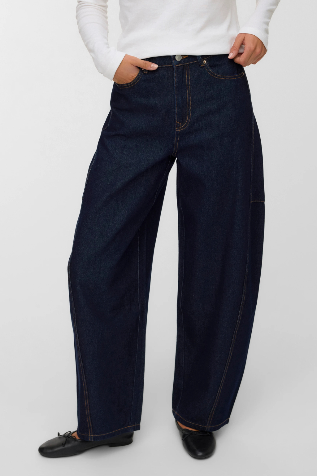 Kaitlin Wide Barrel Farkut - Tummansininen Denim