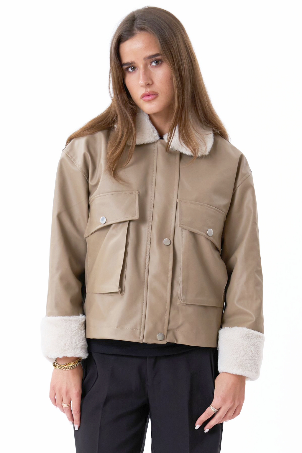 Faux Leather Shearling -takki - beige