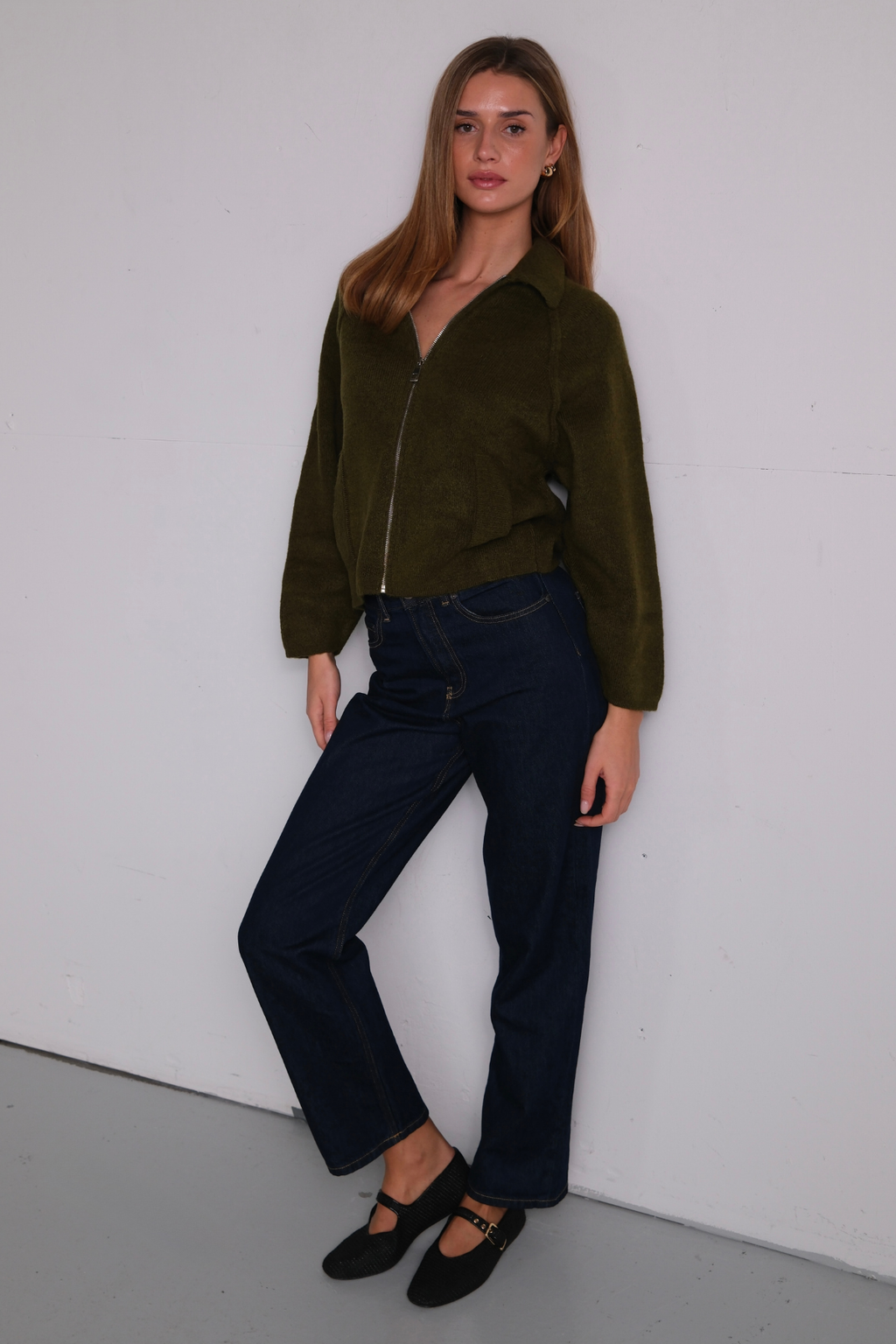 Selma Knit vetoketju - Khaki