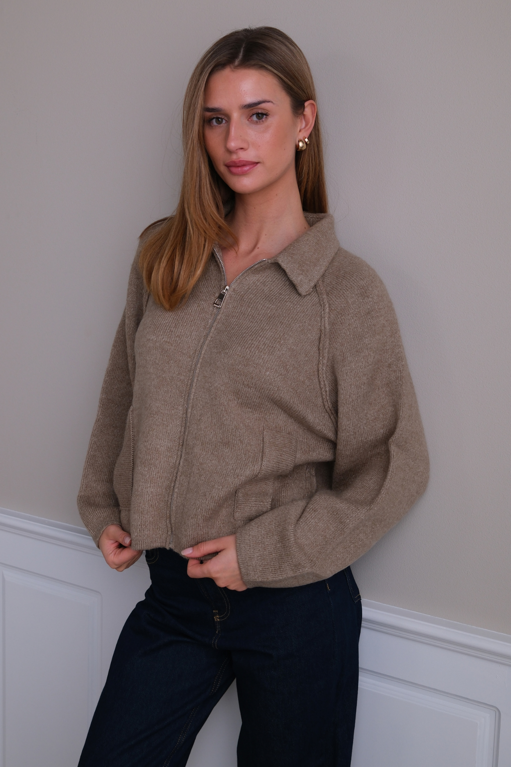 Selma Knit vetoketju - beige