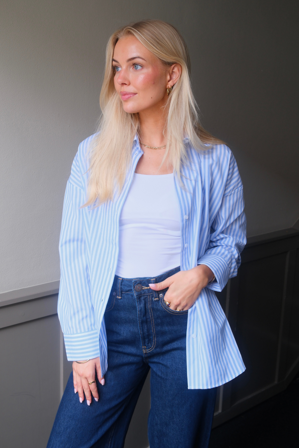 Layla raidallinen paita - vaaleansininen