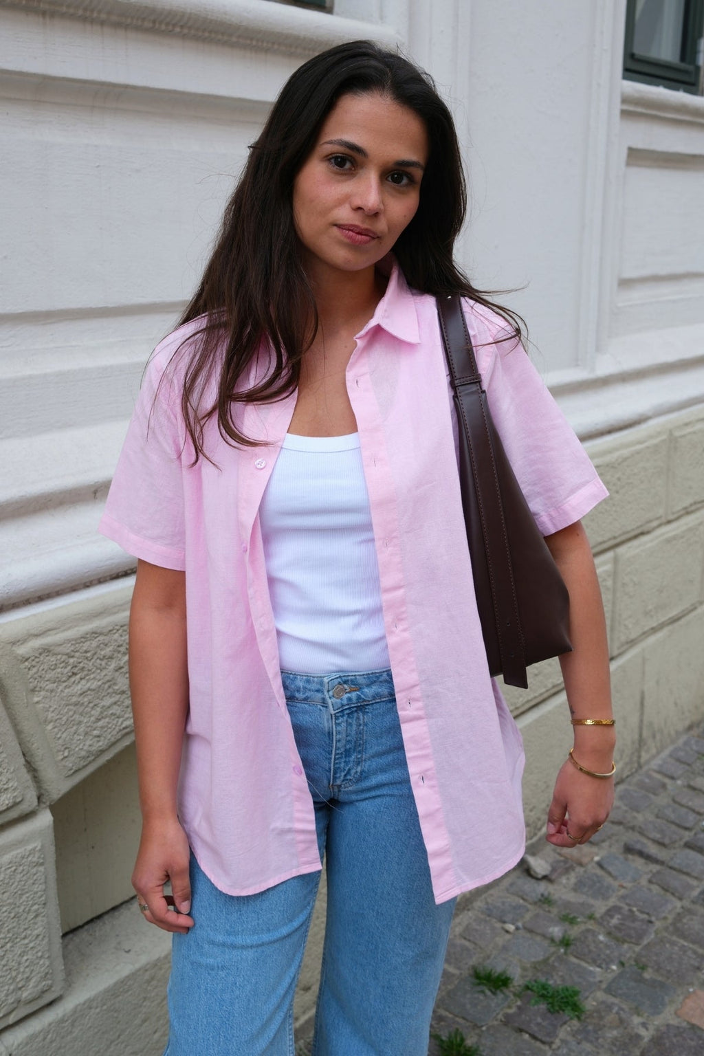 Lyhyen hihan pellavapaita - vaaleanpunainen