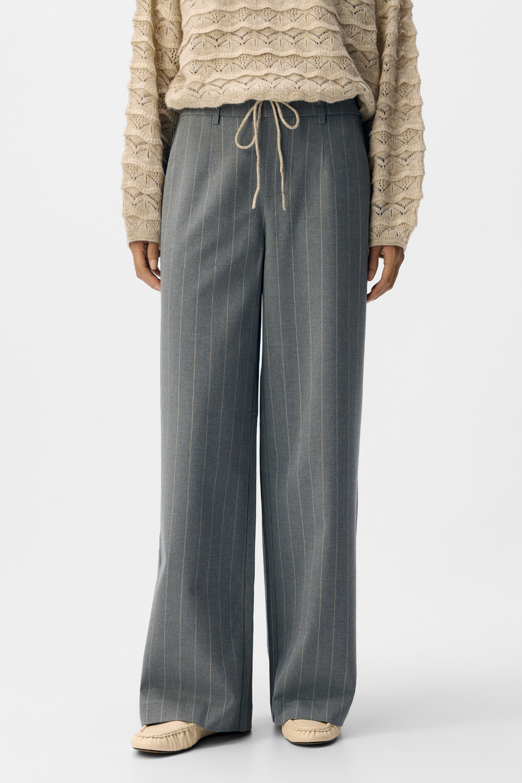 Lisa Wide Pant Aop - Keskikokoinen harmaa melange