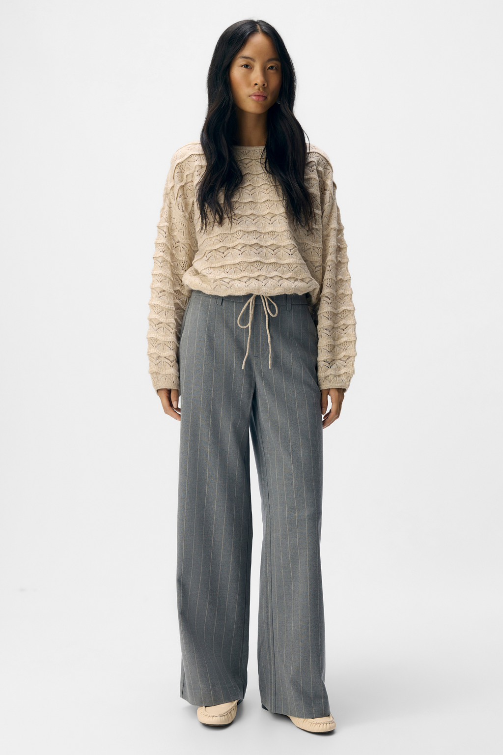 Lisa Wide Pant Aop - Keskikokoinen harmaa melange