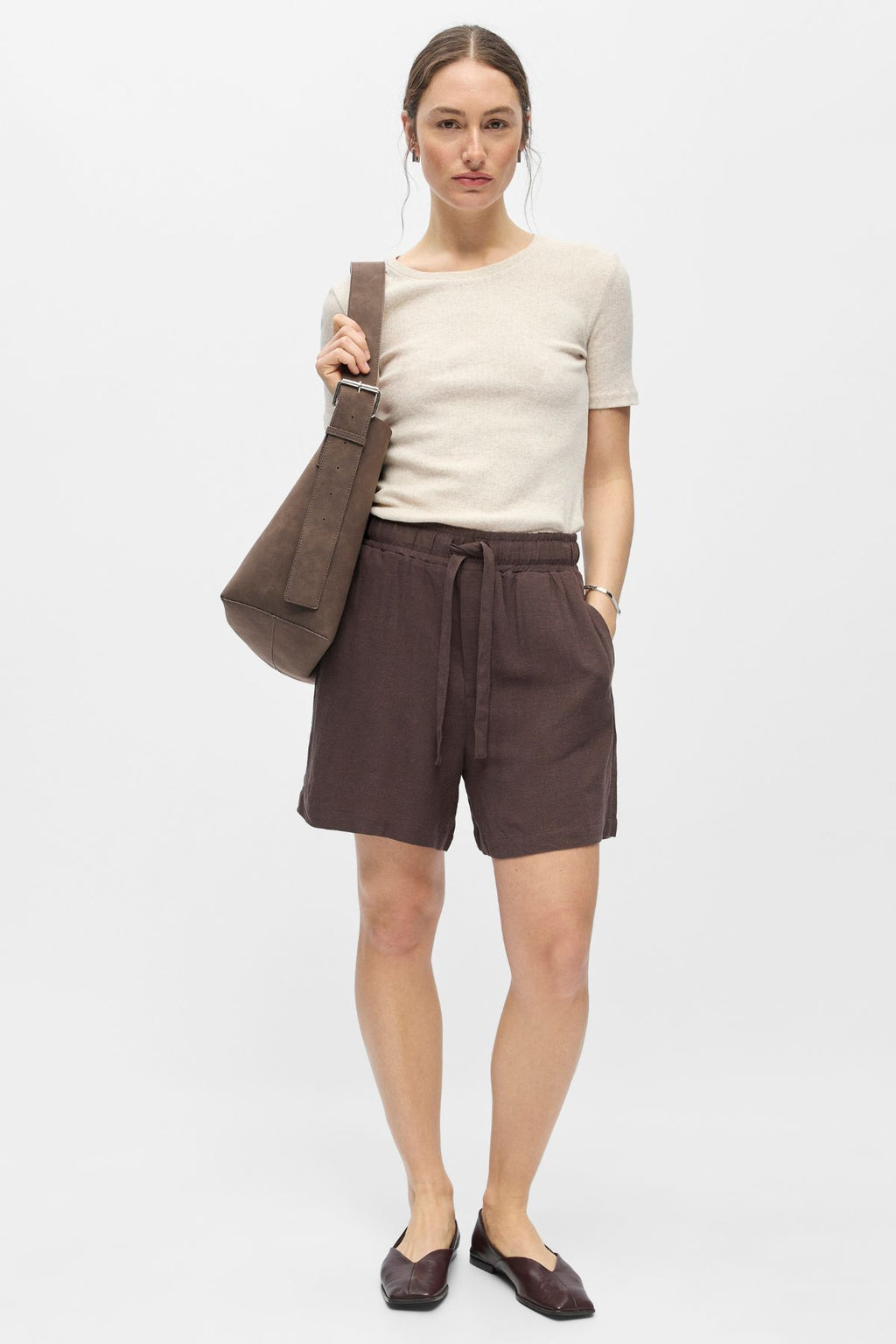 Sanne Wide Shorts - Seal Ruskea