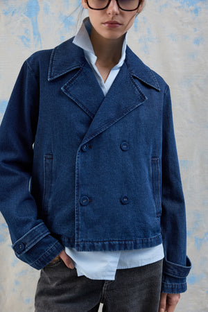 Nata Short Denim Trenchcoat - Tummansininen Denim