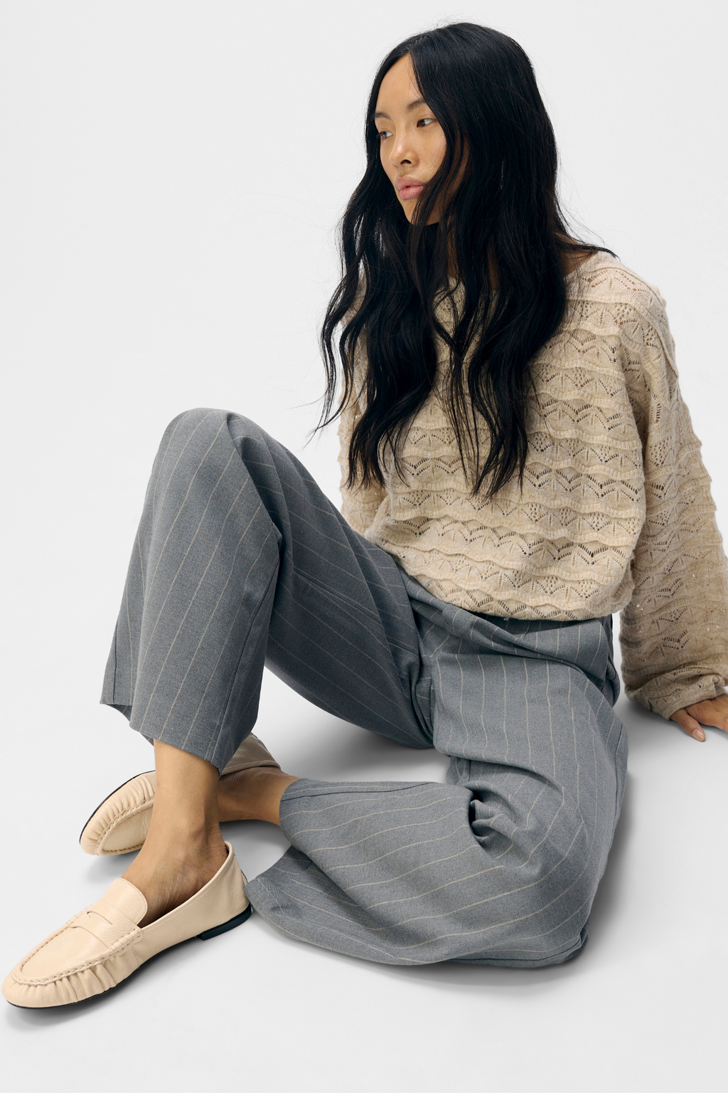 Lisa Wide Pant Aop - Keskikokoinen harmaa melange