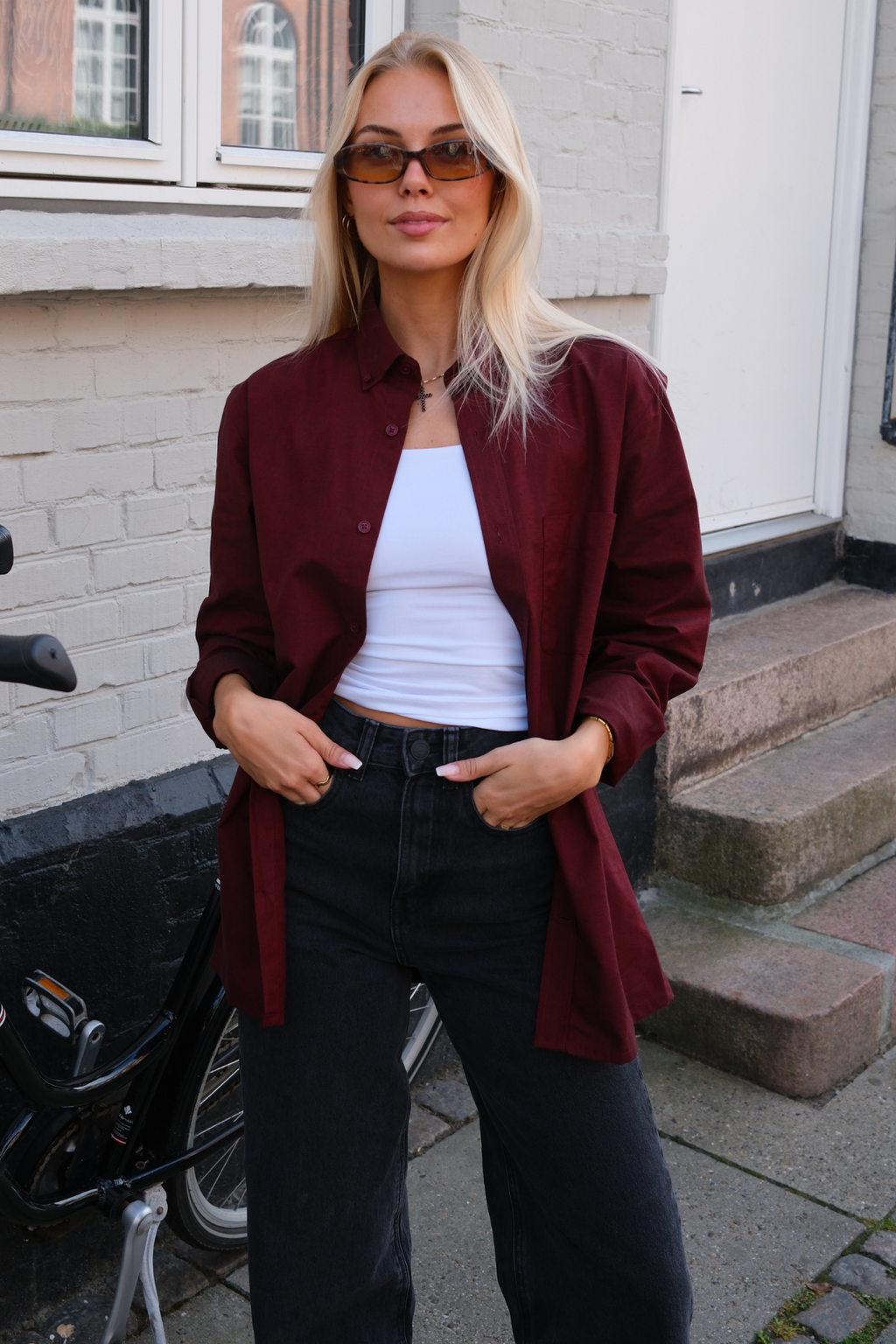 Poikaystävä Oxford -paita - Burgundia