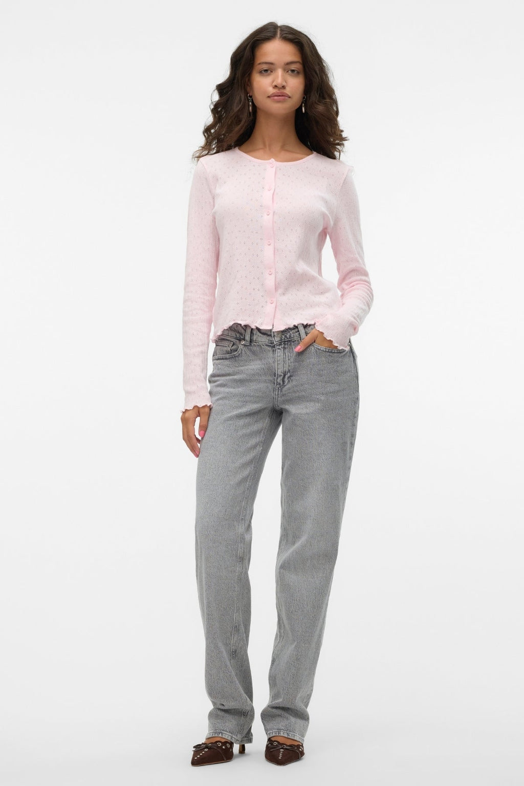 Isa O-kaula-neuletakki-vaaleanpunainen A-boo