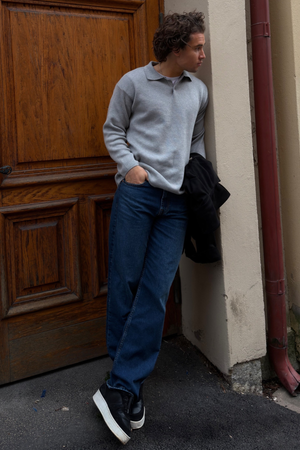 Neulottu pitkähihainen polo - harmaa