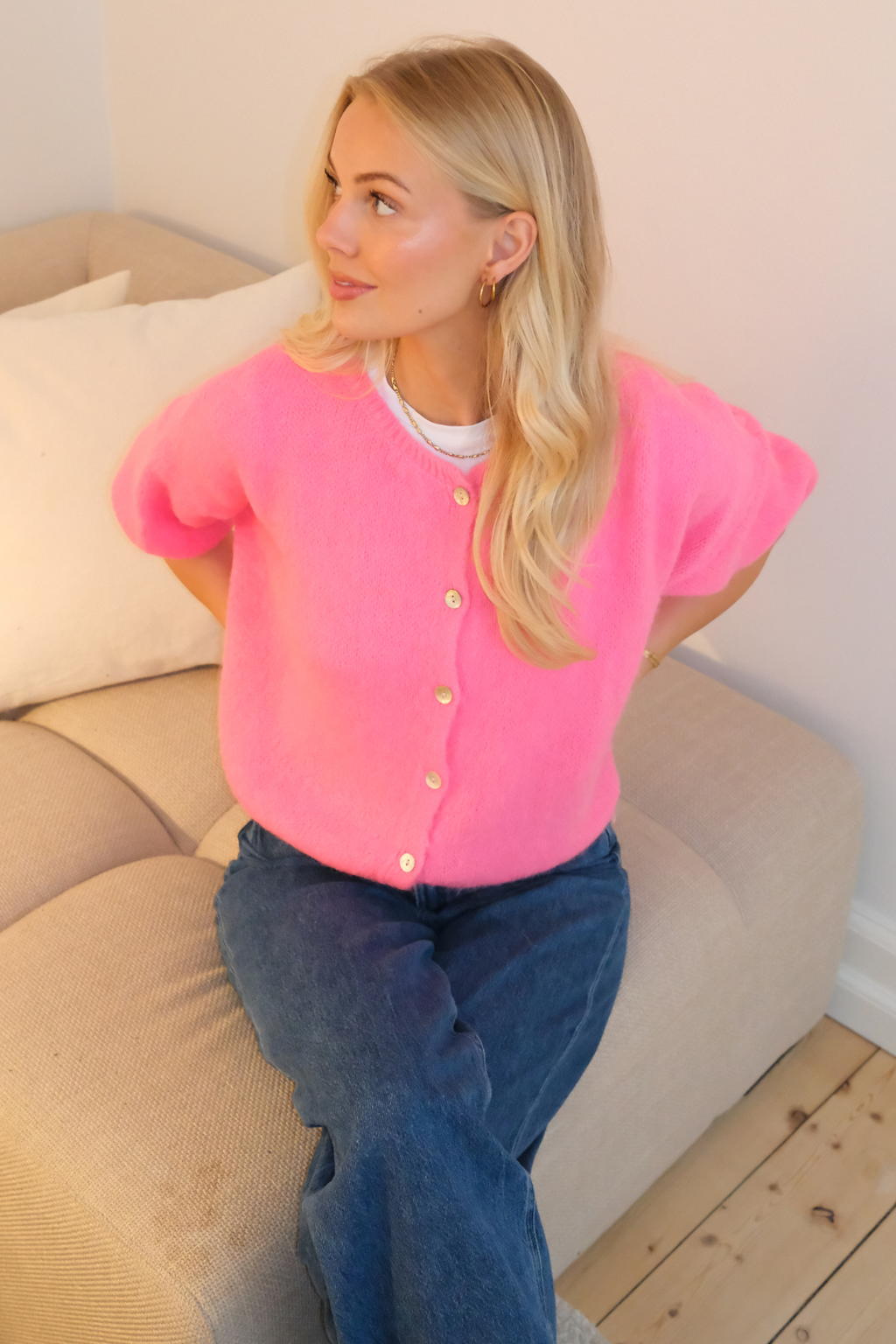 Mary lyhythihainen neule - Vauvan pinkki