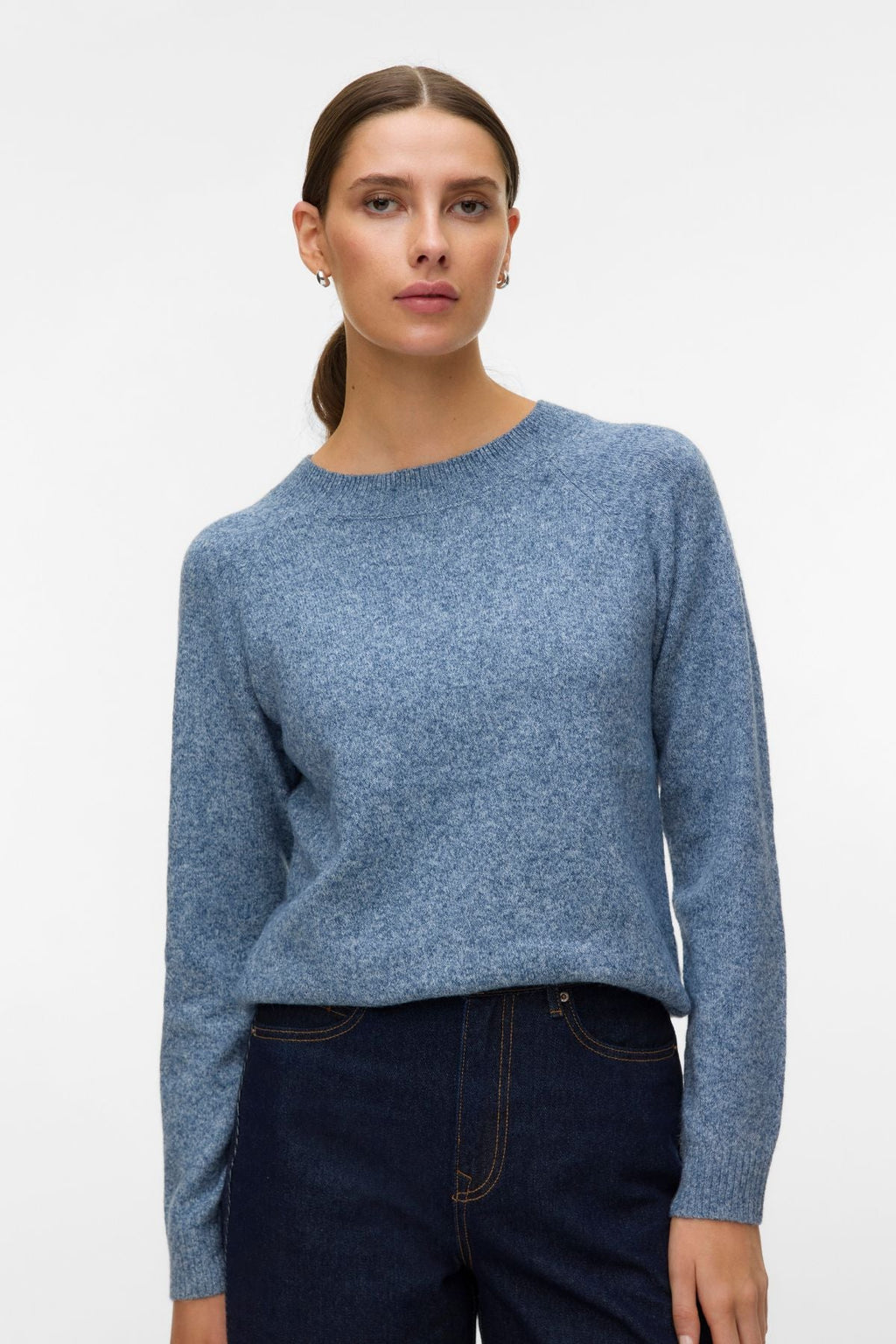 Doffy O-neck pusero - Dark Denim w. Valkoinen melange