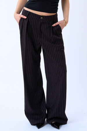 Paloma Pinstripe Pants - Tummanruskea